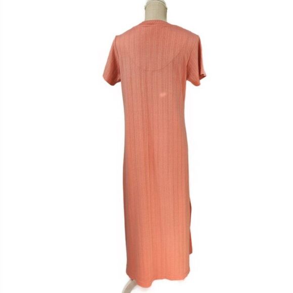 Done Down Under Maxi Dress Womens Small Orange Knit Short Sleeve Floral Pockets - Picture 2 of 2